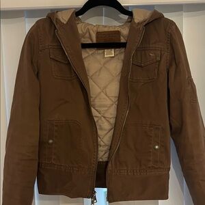 Abercrombie & Fitch Brown Hooded Zip-Up Polar Canvas Jacket Women's Size M